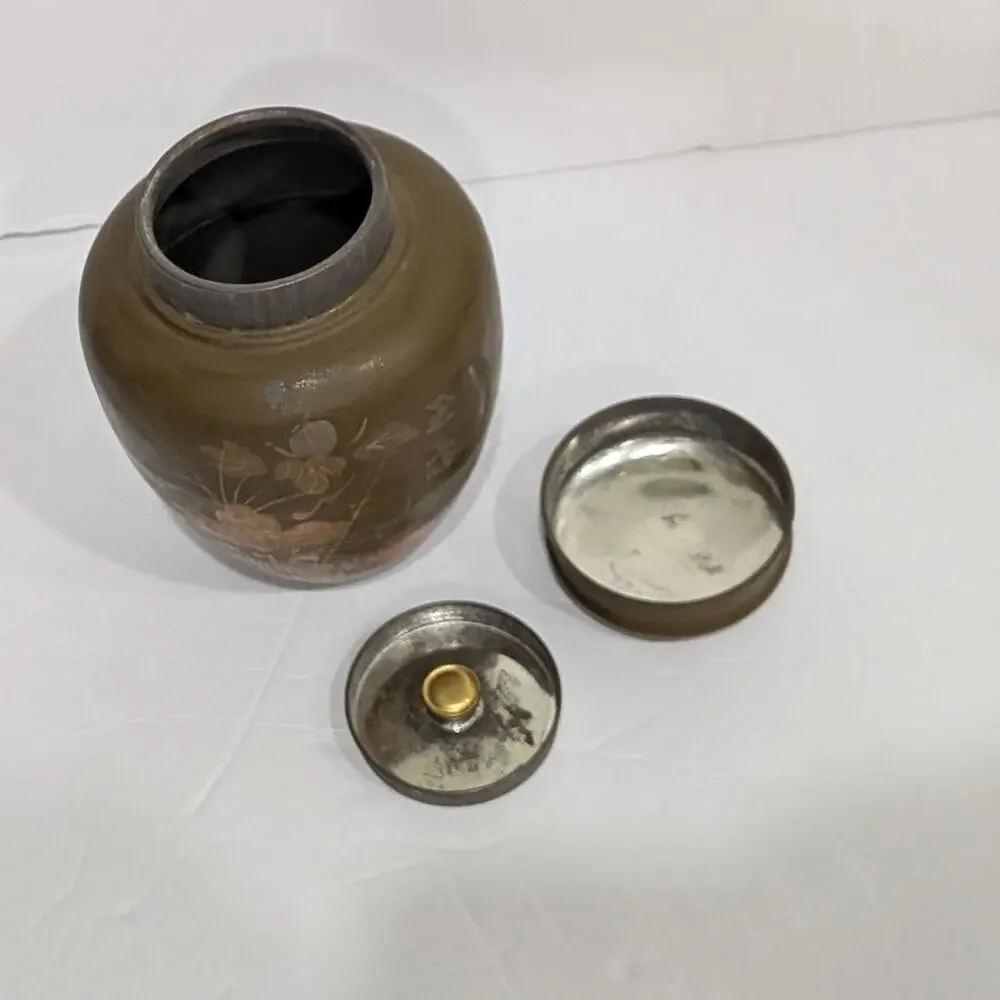 Vintage Japanese Mixed Metal Tea Caddy Jar Arakawa Seisakusho Patinated
